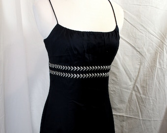 Ann Taylor Little Black Dress with Gold Embroidery -Empire Waist-Lined-Spaghetti Straps-Size 2