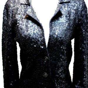 Woman&#39;s Fully Sequined Jacket Navy Blue 3/4 Sleeve Length By Ann Taylor Size Medium Shiny -Event Wear-Casual Wear-Classic