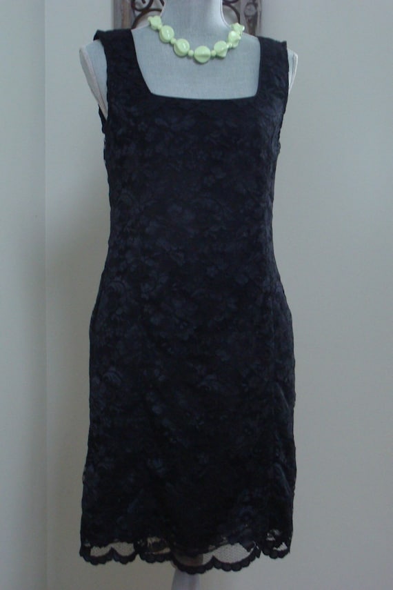 60's Black Lace Cocktail Dress Sleevess Wiggle Dre
