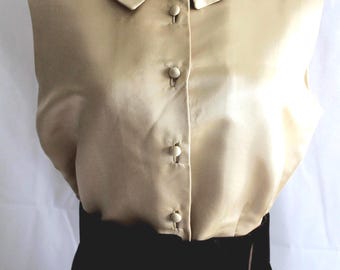 Vintage 60&#39;s Harold Levine Day or Evening Dress-Sleeveless-Satin and Dark Brown Velvet-Size 14