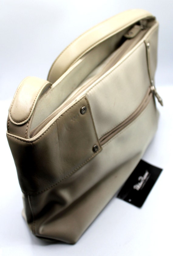 Vintage Paloma Picasso Taupe Satin and Leather Sh… - image 1
