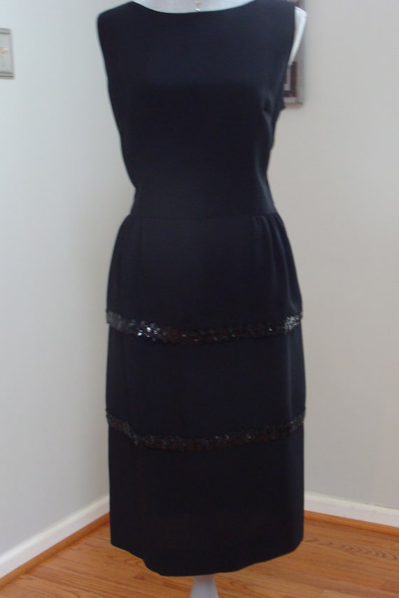 Vintage 60's Black Lightweight Crepe Dress with Bl