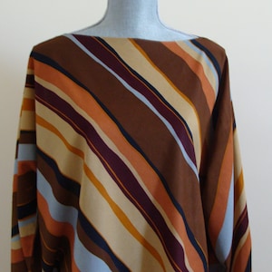 70&#39;s Samantha O California Blouse Long Sleeved w/Multicolored Stripes on Diagonal with Slitted Sleeves Raglan Sleeves Size Large to X Large
