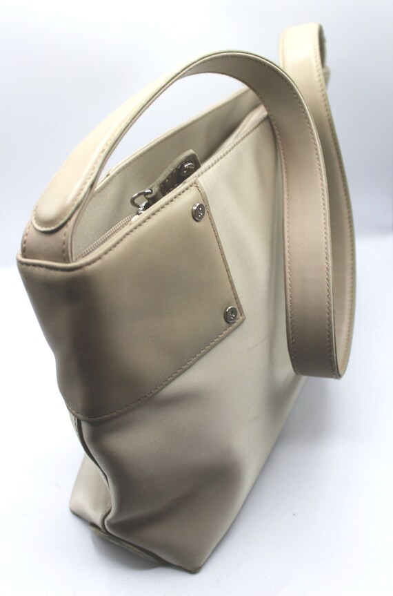 Vintage Paloma Picasso Taupe Satin and Leather Sh… - image 4