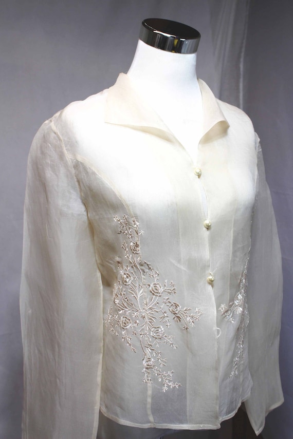 【在庫僅少】 Woman's Vintage Sheer Long Beige Peachy Light Blouse Organdy トップス