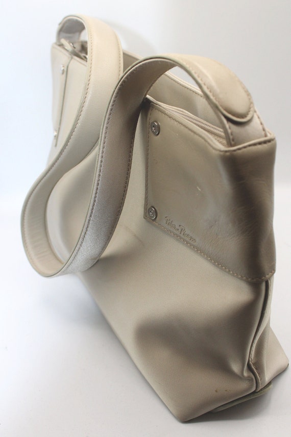 Vintage Paloma Picasso Taupe Satin and Leather Sh… - image 2