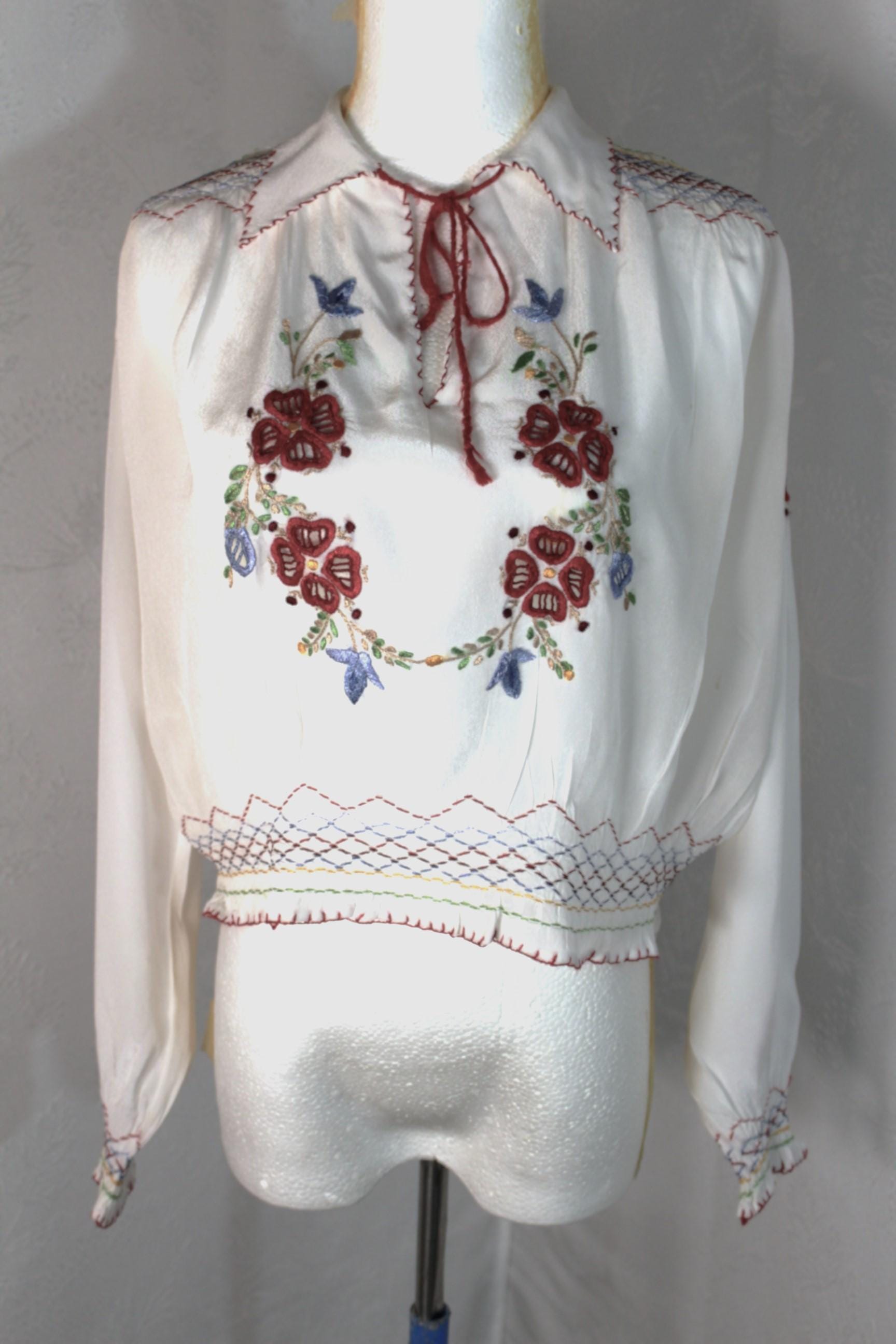 トップス used euro embroidery blouse AK Women's Boho Embroidered Tops 3/4 Sleeve Mexican Peasant Shirts
