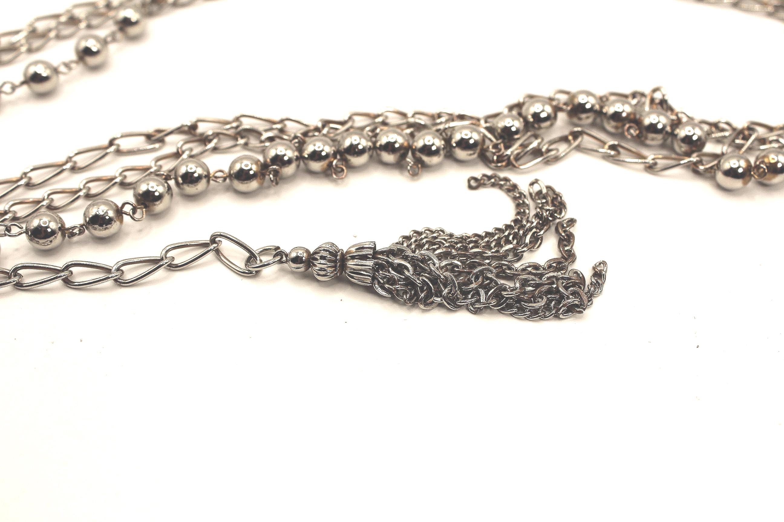Vintage Belt 1970s  Silver Tone Chain Braided Triple Chain Ball Tassel 40 in Adj Metal 1970s Vintage Belts for sale | eBay main image 2