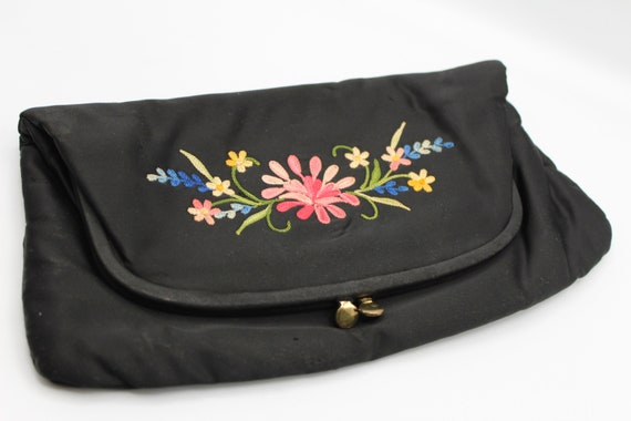 Vintage 50s Ingber Black Fold Over Clutch with Br… - image 1