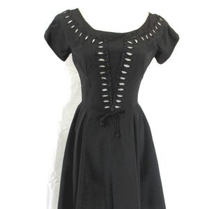 Vintage 50&#39;s Carlye Black Circle Dress with Incredible Embellishment Details-Cap Sleeves-Full Circle Skirt-Fitted-Pinup-Size XS/S