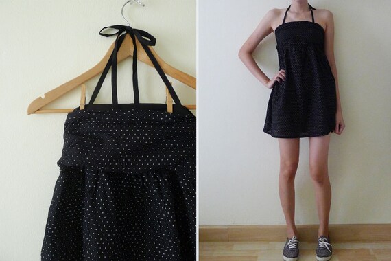 Vintage Black and White Polka Dot Halter Dress Mini Dress - Etsy