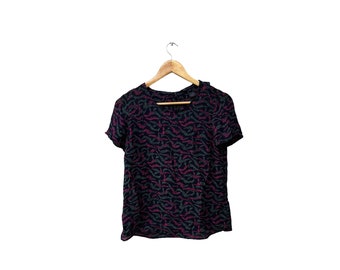 Top de seda Vintage Marc by Marc Jacobs, pajarita en la parte posterior, blusa semitransparente de mangas cortas Ascot, blusa con bufanda, secretaria, formal, lazo, XS-S