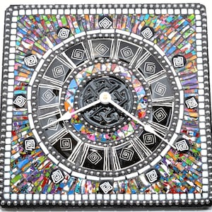 Zig Zag multicolored square mosaic clock