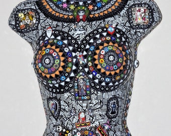Nightmare Before Christmas themed mosaic female mannequin torso
