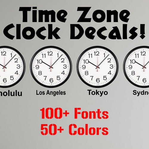 Time Zone Clock Decals City Decals Indoor Wall Decals Time Etsy