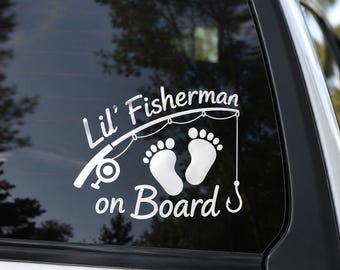 Fischer an Bord Aufkleber | Baby an Bord Angeln Vinyl Aufkleber | Fenster Aufkleber für LKW (SUV).