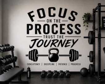Focus On The Process Wall Decal - Home Gym Wall Decor, Workout Motivation Vinyl Sticker, Fitness Quote Wall Art, Gym Room Decor
