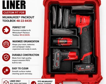 Organizer Liner für Milwaukee M12 Detail Sander 2531-20 & Packout Toolbox 48-22-8435 | Aufbewahrungseinsatz für Werkzeug, Batterie, Schleifpapier, nur Liner