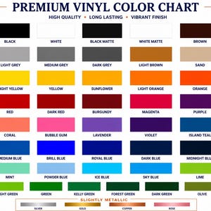 the color chart for the vinyl vinyl color chart