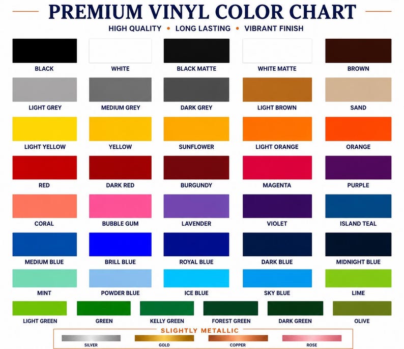 the color chart for the vinyl vinyl color chart