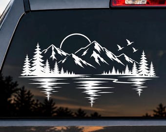 Mountain Landscape Vinyl Decal, Forest Lake Car Window Sticker, Outdoor Adventure Decal, Nature Truck Sticker, Mountain Vehicle Decal