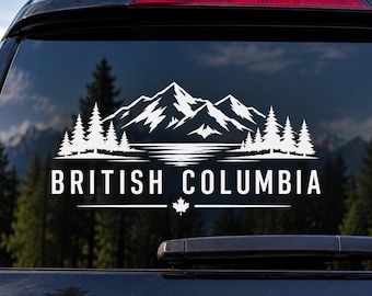 British Columbia Vinyl Decal – Mountain Forest & Lake Sticker – BC Canada Car Window Decal – Canadian Outdoor Adventure Sticker