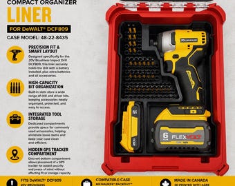 Organizer Liner for DeWalt 20V Brushless Impact Driver DCF809 | Fits Milwaukee Packout 48-22-8435 | Tool, Battery & Bit Storage | LINER ONLY