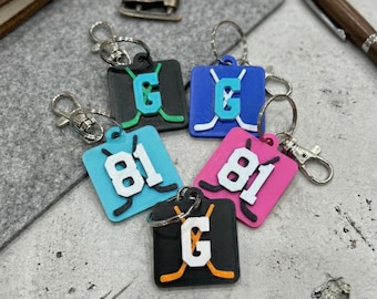 Porte-clés personnalisé imprimé en 3D - Porte-clés hockey - Cadeaux hockey - Porte-clés équipe - Cadeaux sports - Porte-clés personnalisé HOCKEY ROUND