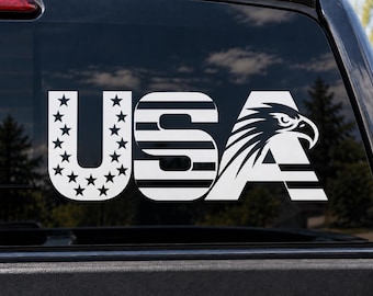 USA Eagle Vinyl Decal – Patriotic American Flag Stars & Stripes Car Window Sticker – Bald Eagle USA Decal