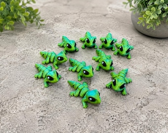 Set of 10 Articulated Mini Lizard Fidgets – Cute 3D Printed Flexi Reptile Toys, Pocket Desk Pets, Sensory Collectibles, Party Favors