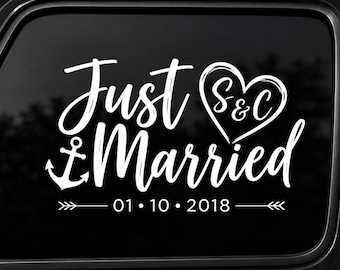 Custom Just Married Decal | Wedding Car Window Sticker | Personalized Bride & Groom Decal | Wedding Getaway Car Vinyl