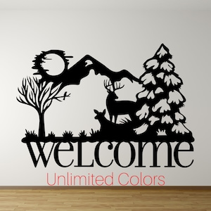 Welcome Sign Welcome Sticker Wall Decal Indoor Wall Decor Home Wall Decals Removable Vinyl Bedroom Home Decal Living Room Decal Deer Sign