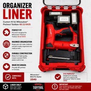 Organiseringsfoder för Milwaukee M12 spikpistol 2540 och Packout Toolbox 48-22-8435 | Verktygshållare, batteriorganisatör, insats ENDAST FODER