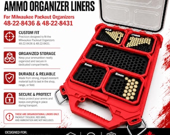 Organizer Insert for Milwaukee Packout 48-22-8436, 48-22-8431 | Small Caliber & Handgun Ammo Storage Liner INSERT ONLY