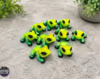 Set of 10 Tiny Articulated Flexi Frogs – Mini 3D Printed Fidget Frog Toys for Desk Decor, Collectibles & Sensory Play