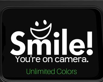 Smile You're on Camera Window Decal, Security Stickers, Camera Warning Sticker Front Door Decal Funny Window Decal Front Entry Warning Decal