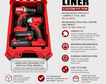 Organizer Liner für Milwaukee M18 Bohrer/Schrauber 3601-20 & Schlagschrauber 3650-20 | Packout 48-22-8435 NUR Werkzeug, Batterie, Bitaufbewahrung