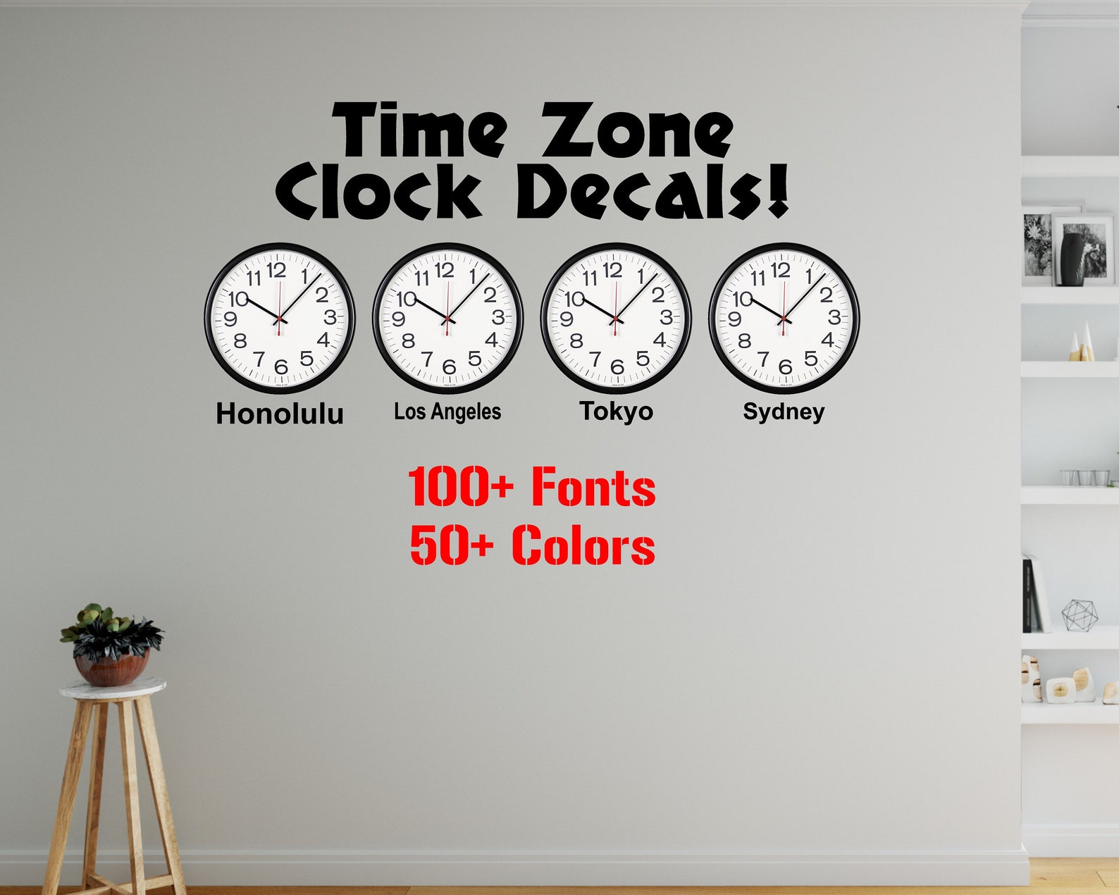 Time Zone Clock Decals City Decals Indoor Wall Decals Time Etsy Canada
