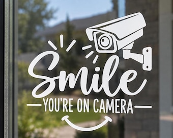 Smile You’re on Camera Vinyl Decal – Security Camera Window Sticker – CCTV Surveillance Door Decal – Home & Business Sign