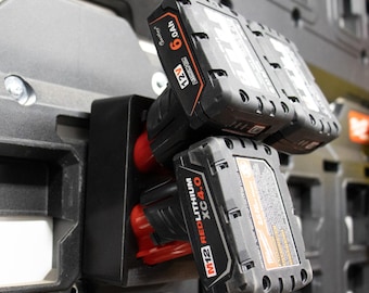 Battery Holder for Milwaukee M12 & XC Batteries | Packout Wall Organizer | Holds 4 Batteries | Fits Packout Wall Plates | HOLDER ONLY