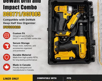 Organizer Liner for DeWalt DCD771 & DCF885 Combo | Fits DeWalt Deep Half Size Organizer DWST08020 | Tool, Batteries, Bits | LINER ONLY