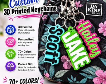 Custom 3D Printed Name Keychain | Personalized Backpack Tag | Custom Text Key Ring | School Bag Charm | Gift for Kids