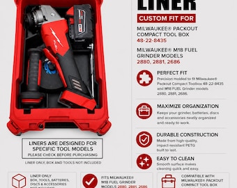 Organizer Liner für Milwaukee M18 FUEL Grinder 2880, 2881 & 2686 | Packout 48-22-8435 NUR Werkzeug, Batterie, Disc-Aufbewahrung, LINER