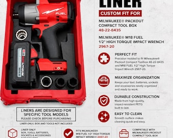 Innentasche für Milwaukee M18 FUEL 1/2 "High Torque Schlagschrauber 2967-20 | Packout 48-22-8435 Stecknuss, Batterieaufbewahrung, NUR LINER