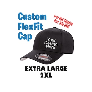 Custom 2XL Extra Large FlexFit Baseball Cap Custom Cap Custom Flex Fit Hats Custom Hat Logo Custom Baseball Hats **Not Embroidery**
