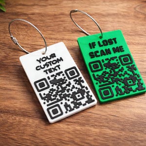 Niestandardowa zawieszka na bagaż z kodem QR – Scan Me Bag Tag, spersonalizowana zawieszka podróżna z danymi kontaktowymi, lokalizator zgubionych przedmiotów – brelok z kodem QR