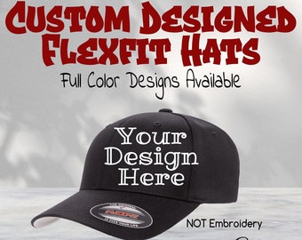 Custom FULL COLOR Design FlexFit Baseball Hats Custom Company Logo Hats Flex Fit Hats Custom Hat Logo Custom Baseball Hats **Not Embroidery*