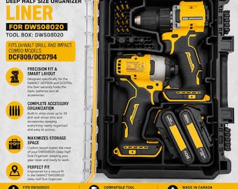 Organizer Liner for DeWalt DCF809 & DCD794 Combo | Fits DeWalt Deep Half Size Organizer DWST08020 | Tool, Battery, Bit Storage | LINER ONLY
