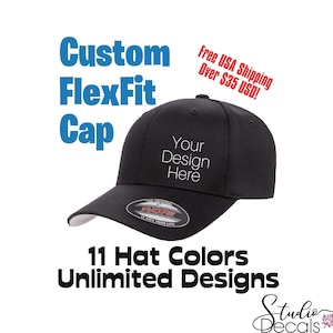 Custom FlexFit Baseball Cap Custom Cap Custom Company Logo Hats Flex Fit Hats Custom Hat Logo Custom Baseball Hats **Not Embroidery**