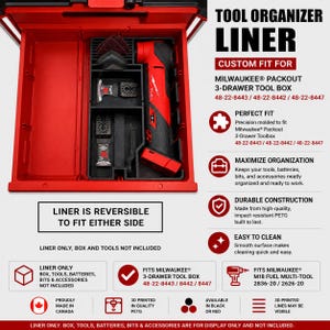 Fodera organizer per multiutensile Milwaukee M18 FUEL 2836-20 e multiutensile a batteria M18 2626-20 / Cassetta degli attrezzi Packout Drawer 48-22-8443/8442/8447